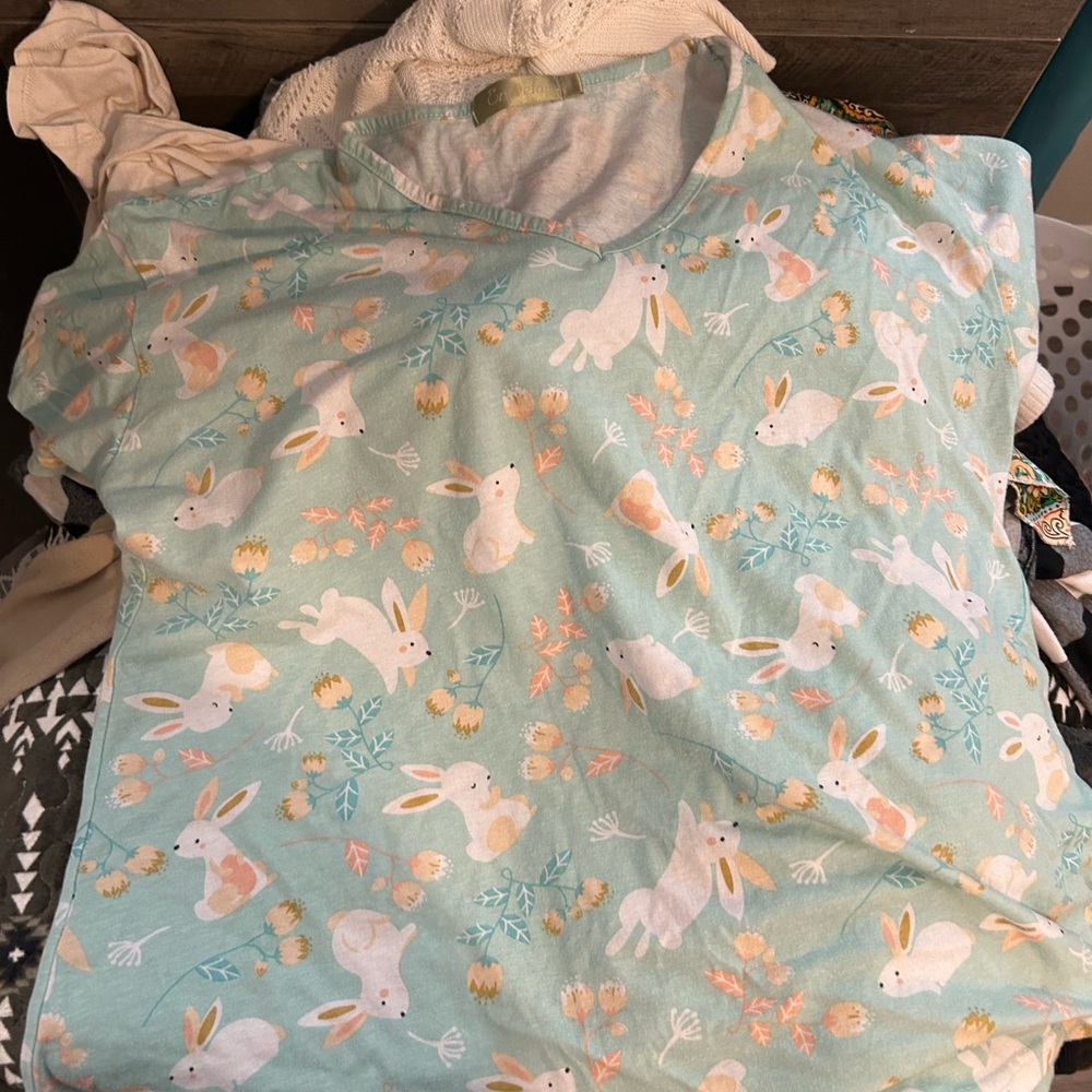 Cute Bunny Print Pajama Top